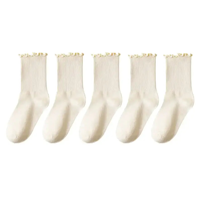 Breathable middle tube socks y2k - beige 5 pairs / eur 35-39