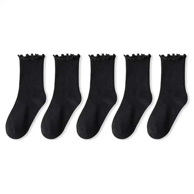 Breathable middle tube socks y2k - black 5 pairs / eur 35-39