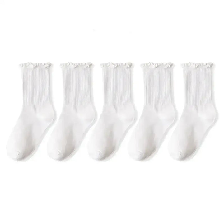 Breathable middle tube socks y2k - white 5 pairs / eur 35-39