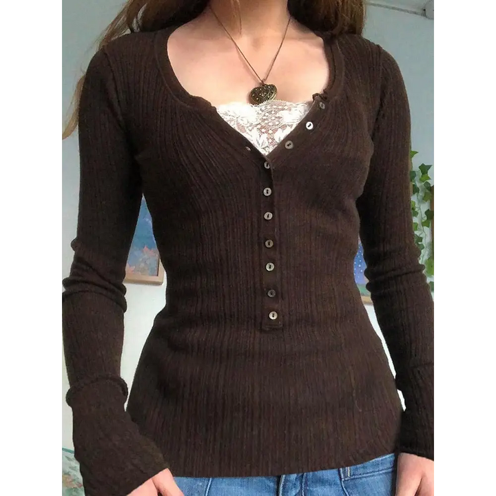 Brown casual fashion knit sweater