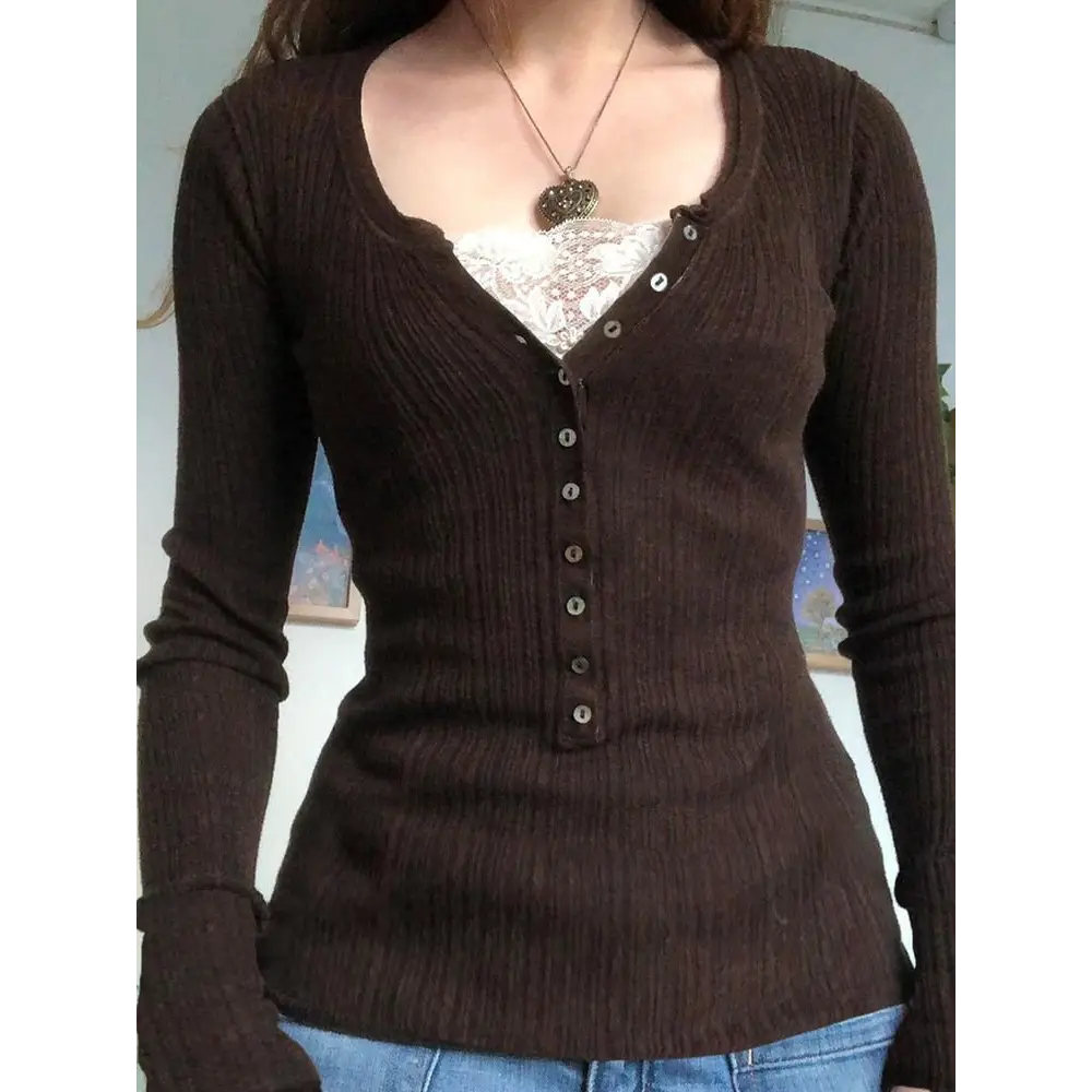 Brown casual fashion knit sweater - s