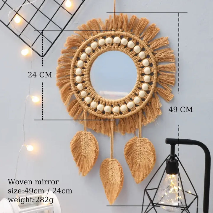 Brown macrame mirror for a bohemian touch to your space