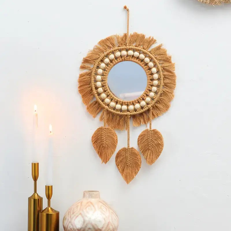 Brown macrame mirror for a bohemian touch to your space