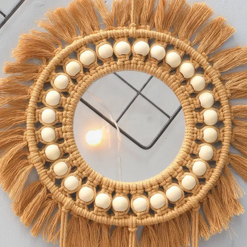 Brown macrame mirror for a bohemian touch to your space