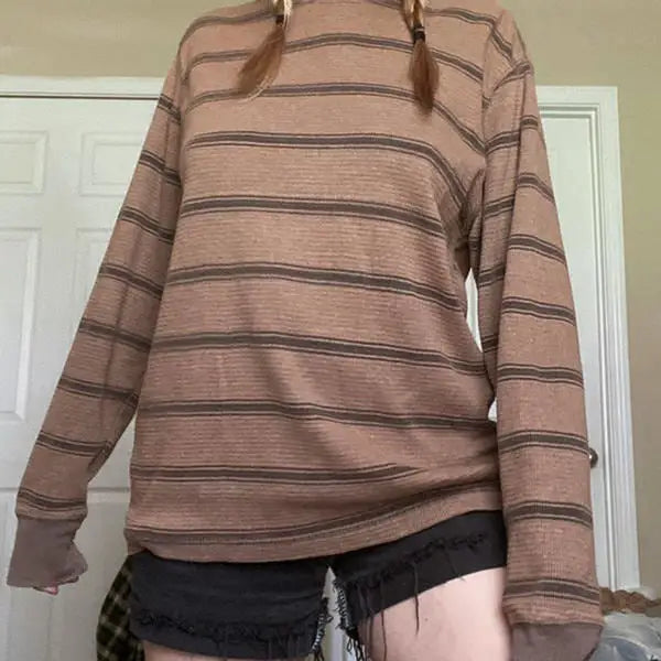 Brown striped longsleeve top - t-shirts