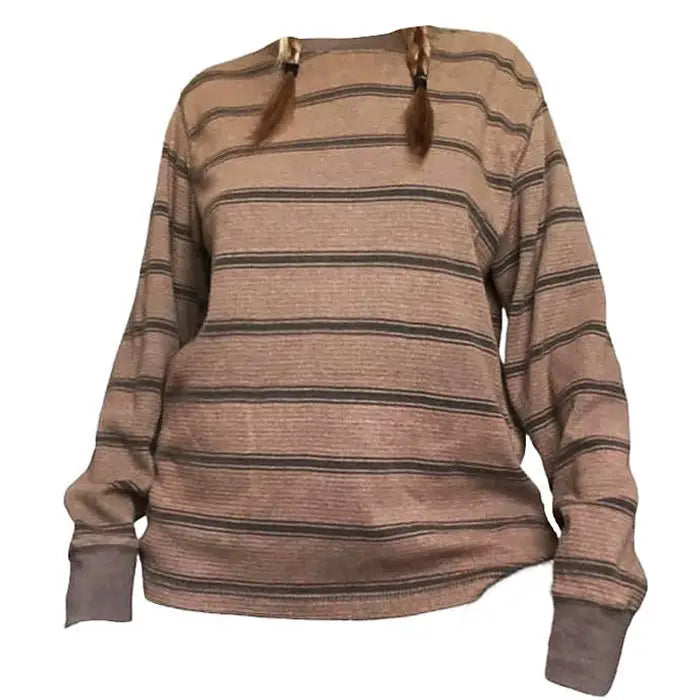 Brown striped longsleeve top - t-shirts