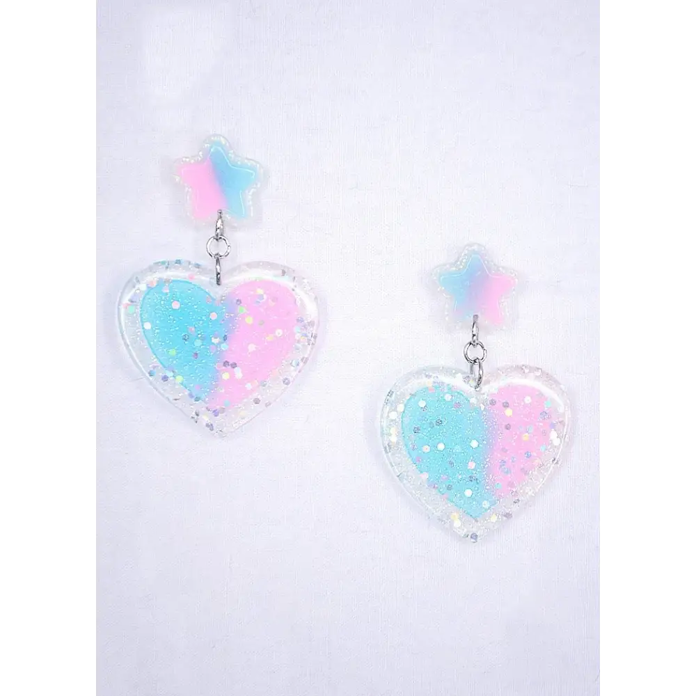 Kawaii earrings with star and heart for fairy kei fashion - earrings