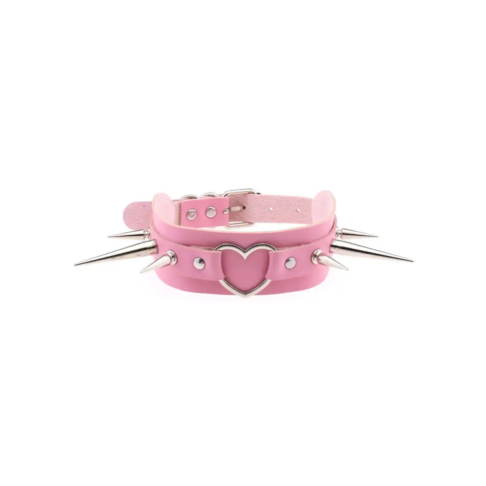 Bubbly pink goth spiked heart collar necklace - one size / accessories