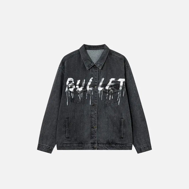 ’bullet’ letter print washed jacket y2k - navyblue / m