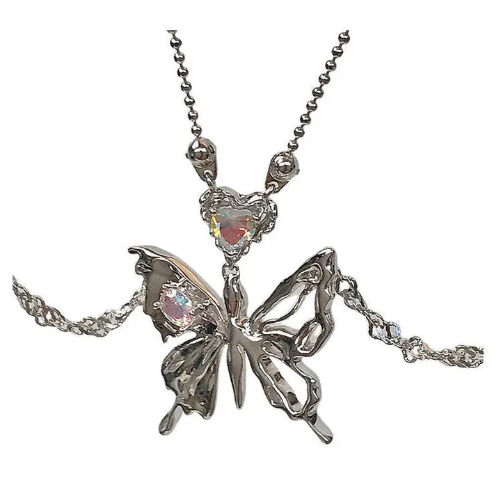 Butterfly aesthetic necklace in grunge style with zinc alloy - standart / silver