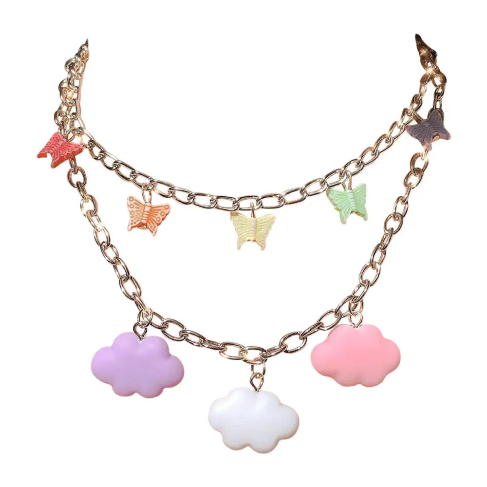 Butterfly & clouds pastel necklace