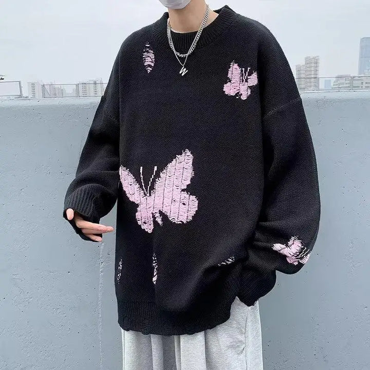 Y2k butterfly knitted sweater with distressed details