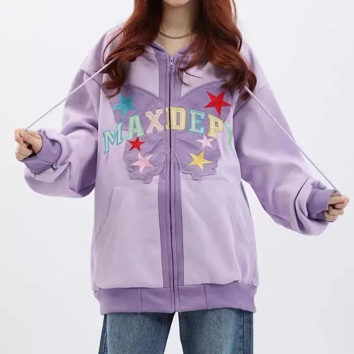 Butterfly embroidery zip up hoodie