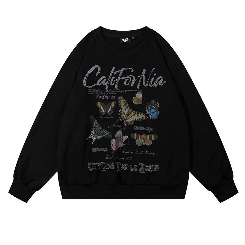 Oversized y2k sweatshirt with butterfly print - m / black - hoodie