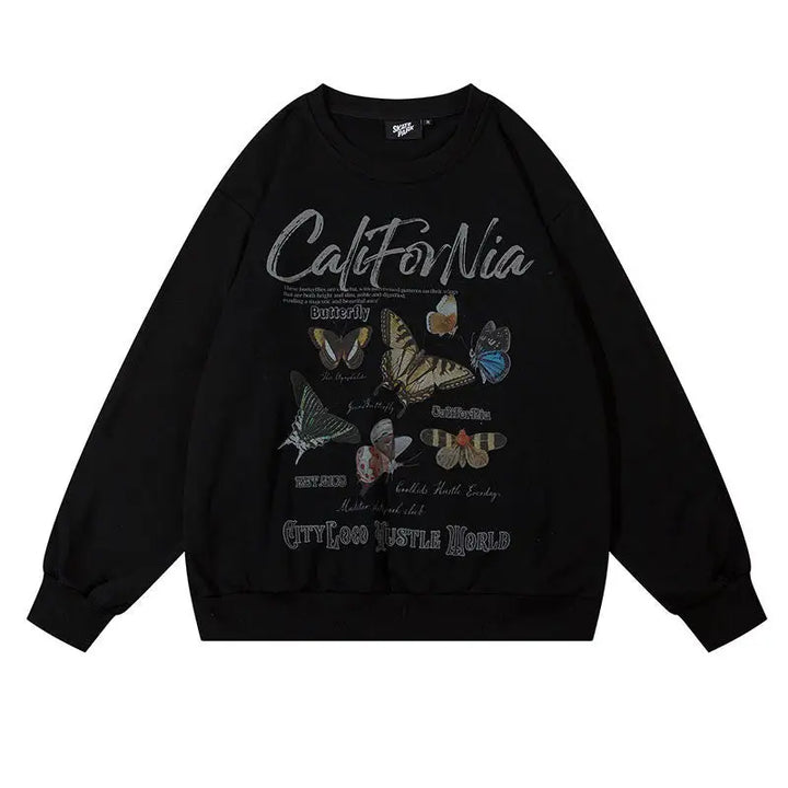 Butterfly print aesthetic sweatshirt - m / black - hoodie