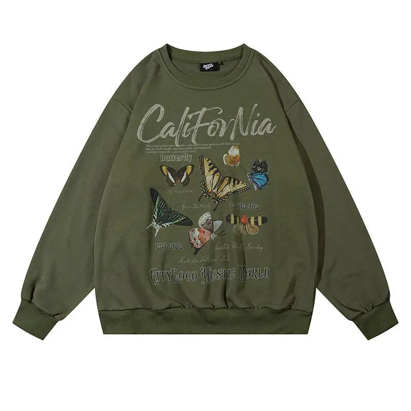 Butterfly print aesthetic sweatshirt - m / green - hoodie