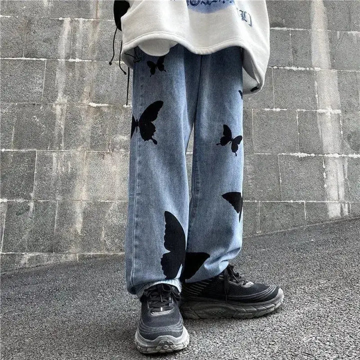 Butterfly print y2k baggy jeans - pants