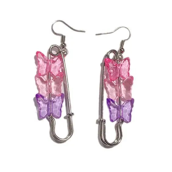 Butterfly safety pin earrings - standart / rainvow - earrings