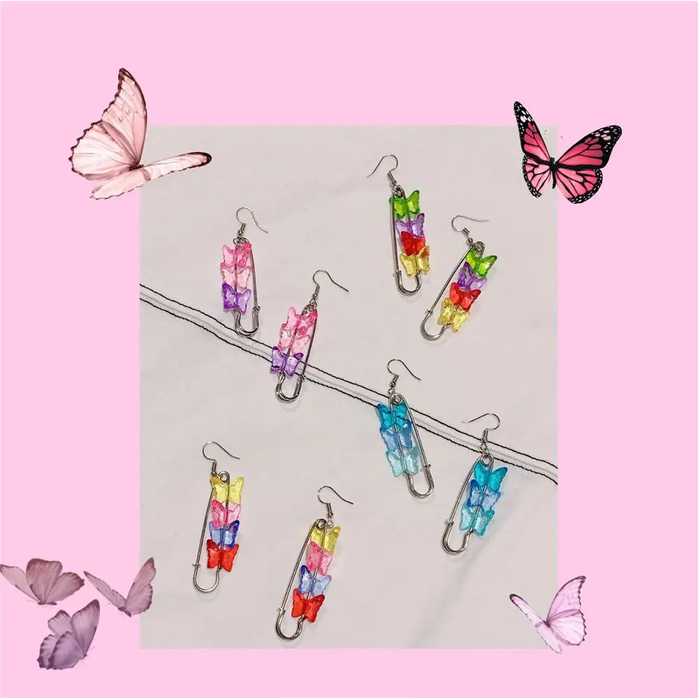 Butterfly safety pin earrings - standart / rainvow - earrings