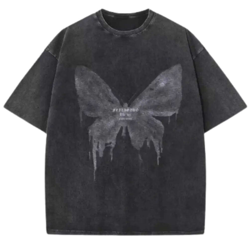 Butterfly y2k tee - washed black / s