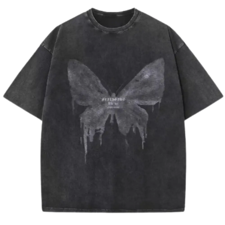 Butterfly y2k tee - washed black / s