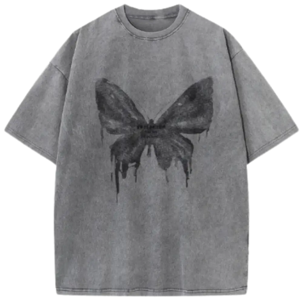 Butterfly y2k tee - washed grey / s
