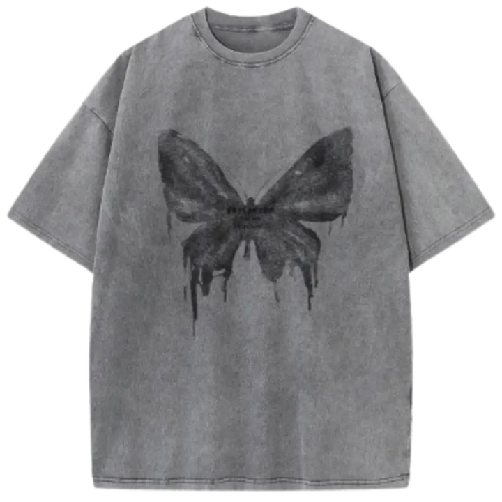 Butterfly y2k tee - washed grey / s