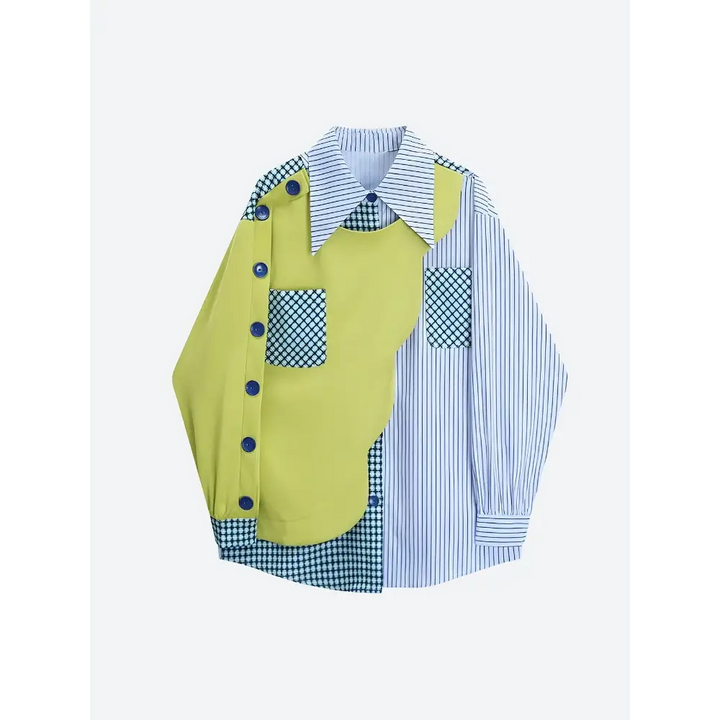 Y2k striped pattern shirt with swallow-tailed collar and buttoned sleeves