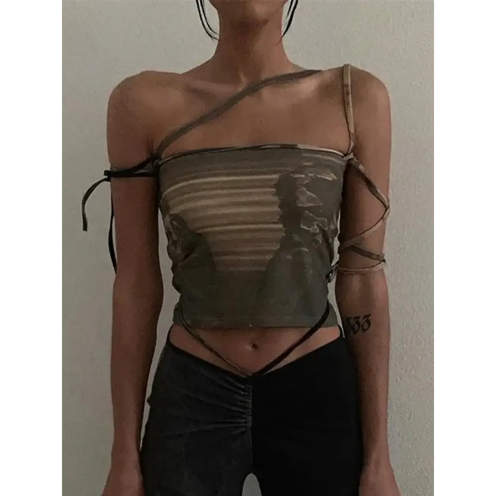 Camis fairy grunge lace up off shoulder women crop top