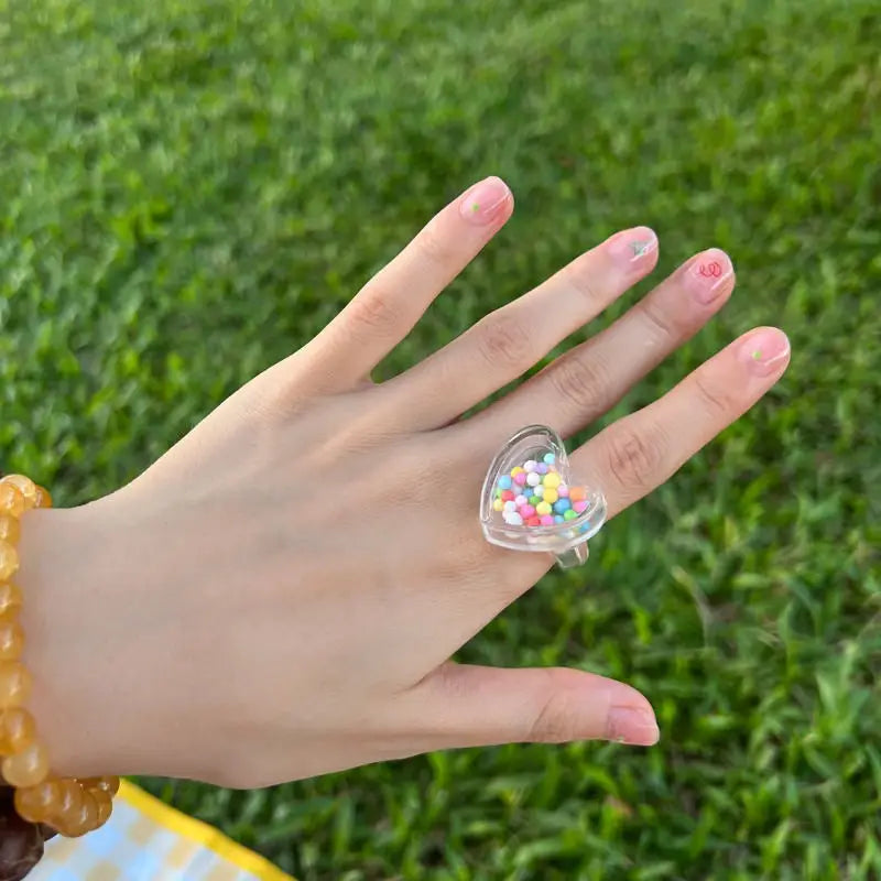 Cute candy beads clear rings for a fun style boost - ring