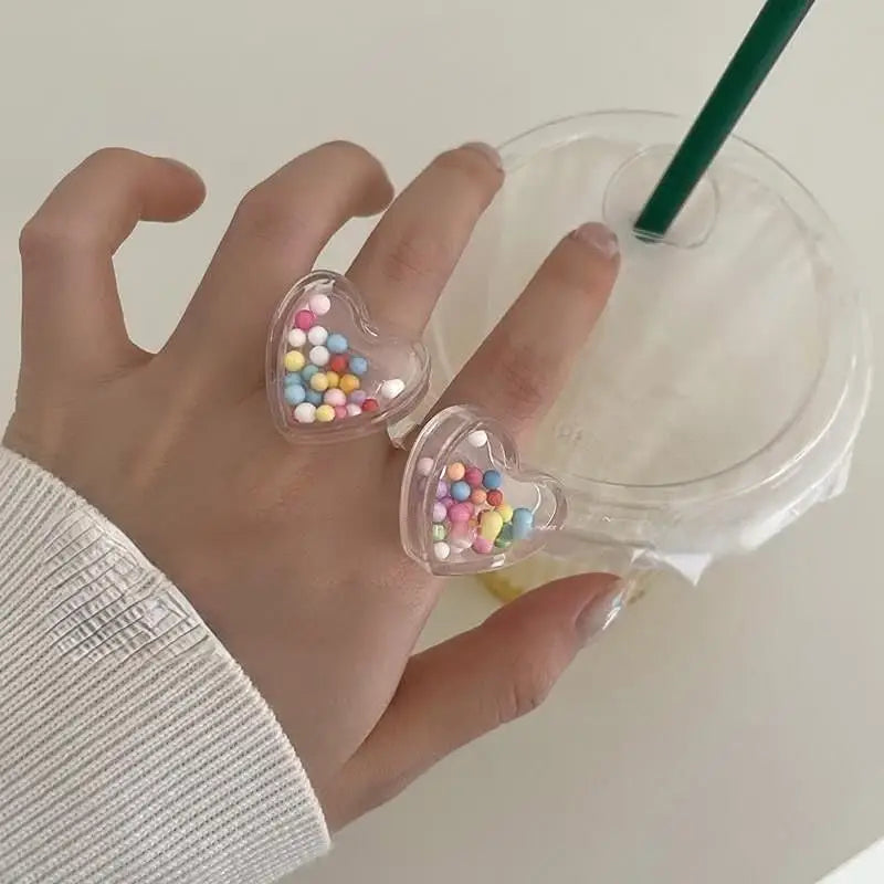 Cute candy beads clear rings for a fun style boost - ring