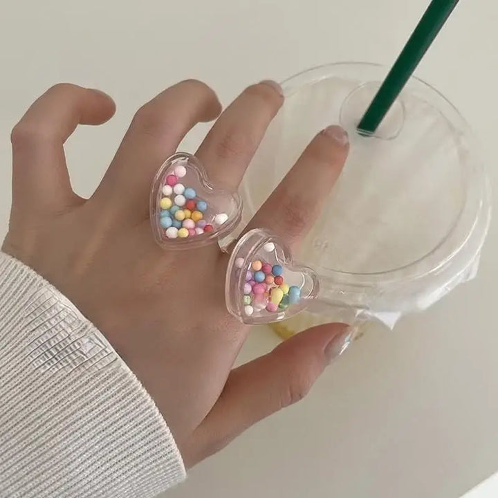 Cute candy beads clear rings for a fun style boost - ring