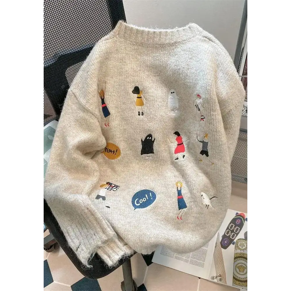 Cartoon embroidered knitted sweater