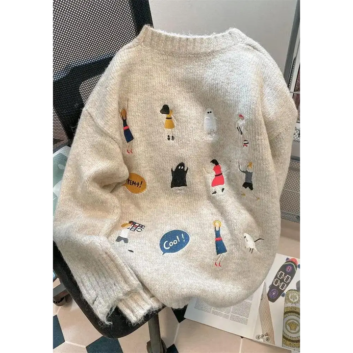 Cartoon embroidered knitted sweater