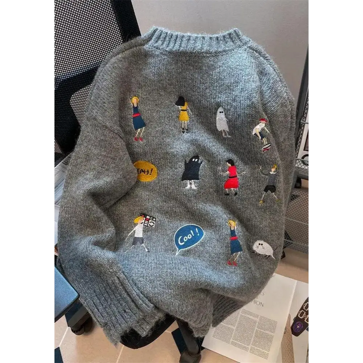 Cartoon embroidered knitted sweater