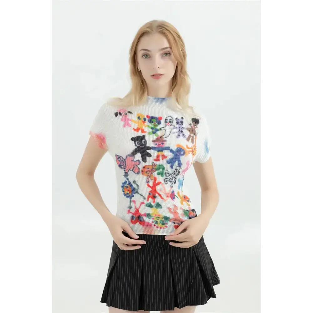 Cartoon figures printed top for playful and quirky style - white / one size