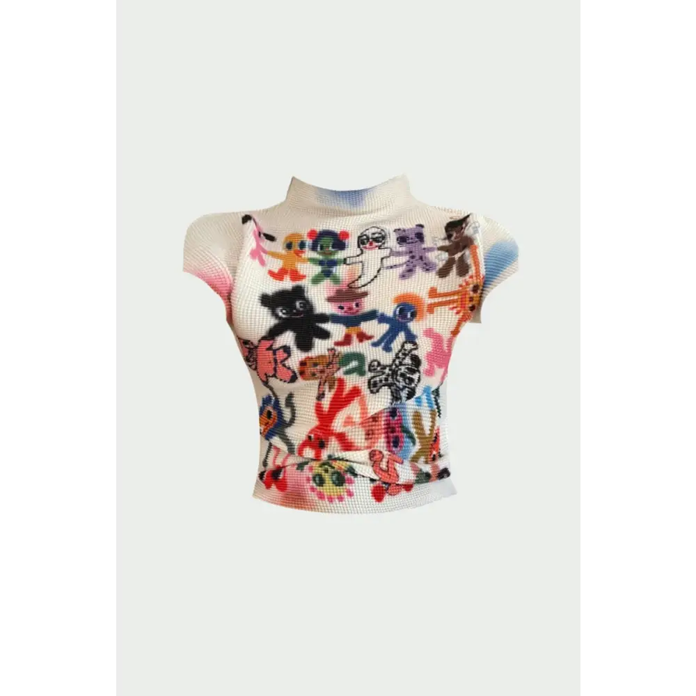 Cartoon figures printed top for playful and quirky style - white / one size