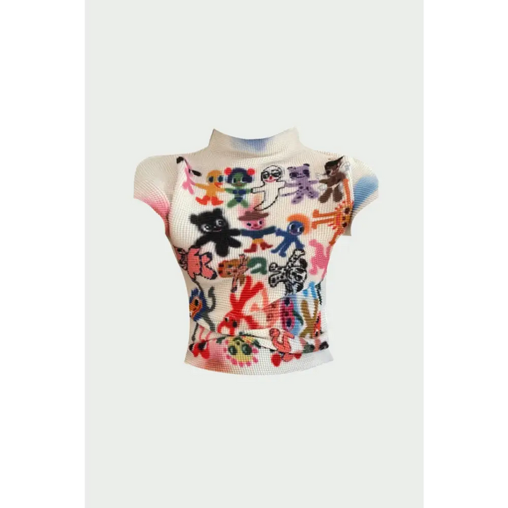 Cartoon figures printed top for playful and quirky style - white / one size