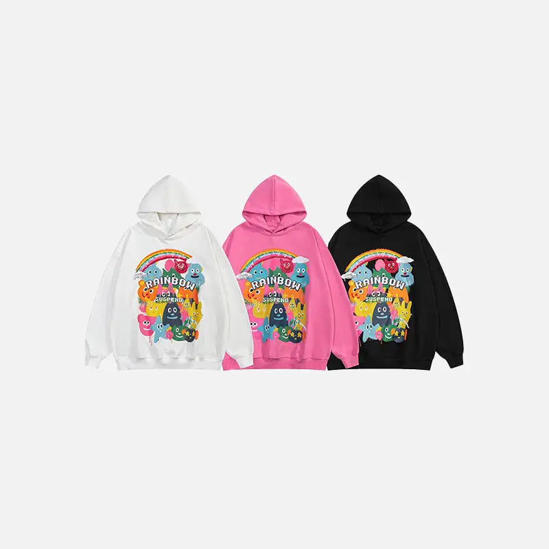 Cartoon graphic rainbow loose hoodie y2k - hoodies