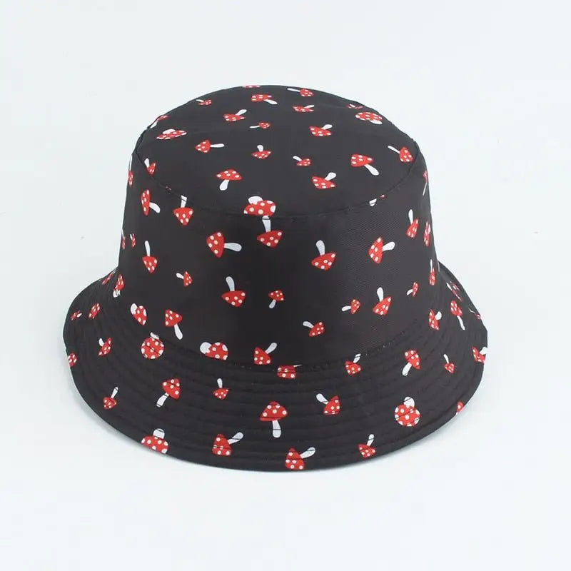 Cartoon mushroom pattern foldable bucket hat for playful style - one size - hats