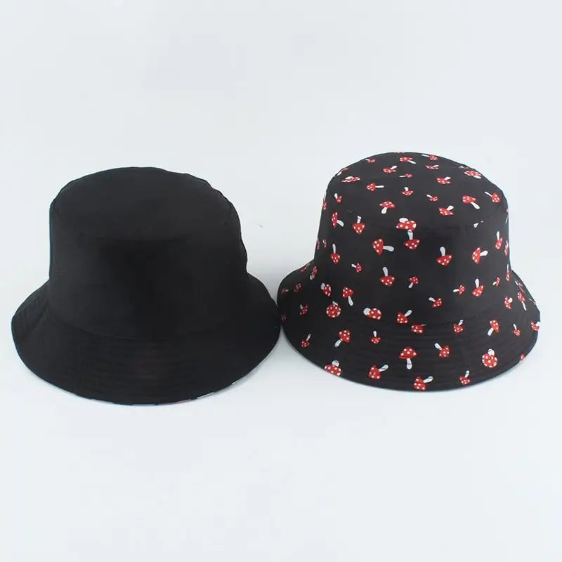 Cartoon mushroom pattern foldable bucket hat for playful style - one size - hats