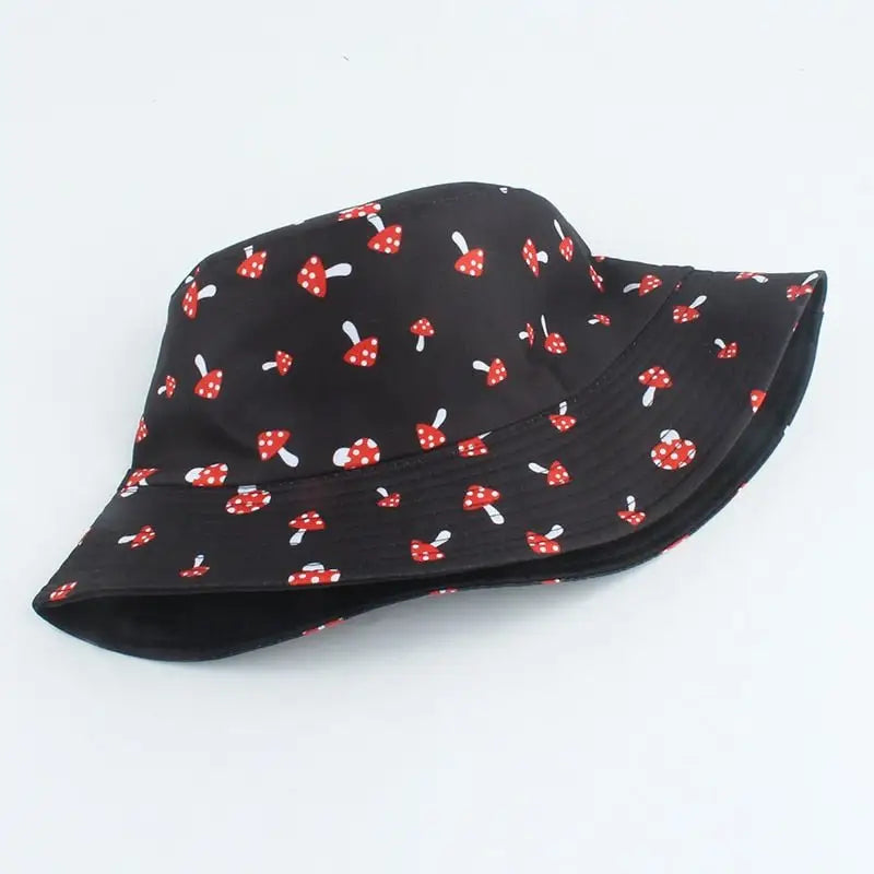 Cartoon mushroom pattern foldable bucket hat for playful style - one size - hats