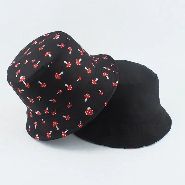 Cartoon mushroom pattern foldable bucket hat for playful style - one size - hats