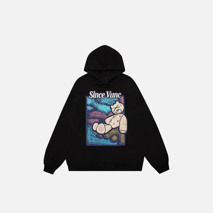 Cartoon worn bear oversized hoodie y2k - black / m - hoodies