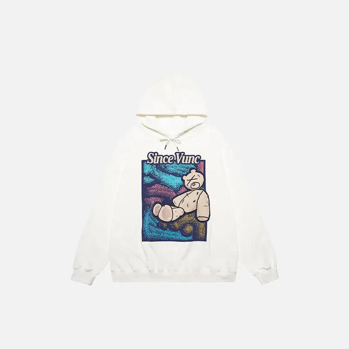 Cartoon worn bear oversized hoodie y2k - white / m - hoodies
