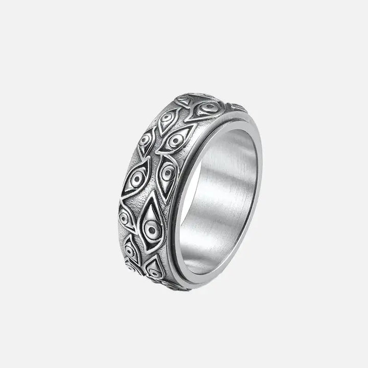 Carved eyes stainless steel vintage ring y2k - silver / 7 - rings