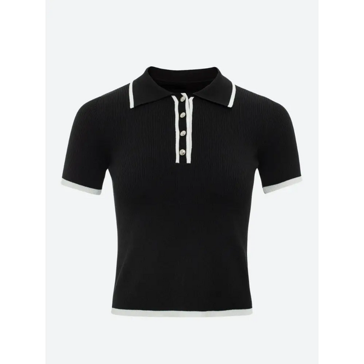 Refined slim fit polo with contrast trim for effortless elegance - black / s - top