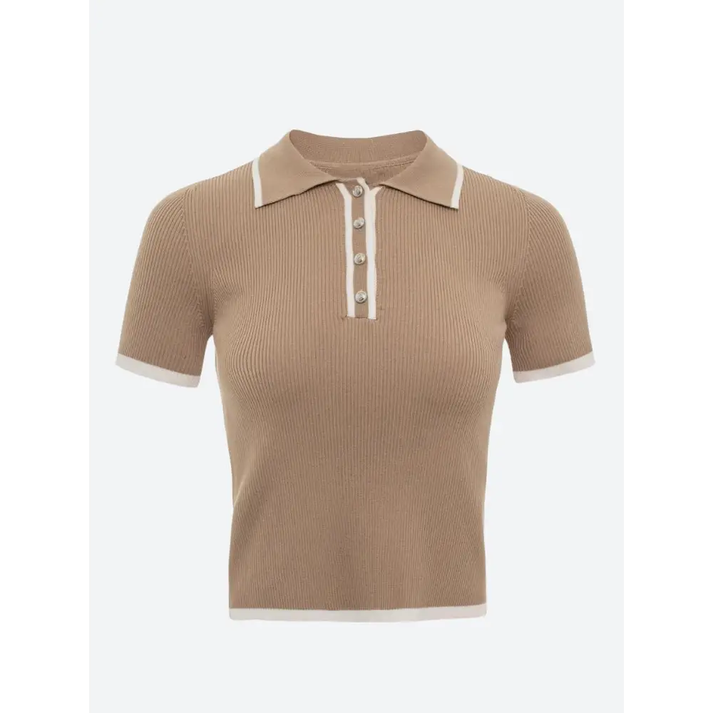 Refined slim fit polo with contrast trim for effortless elegance - light brown / s - top