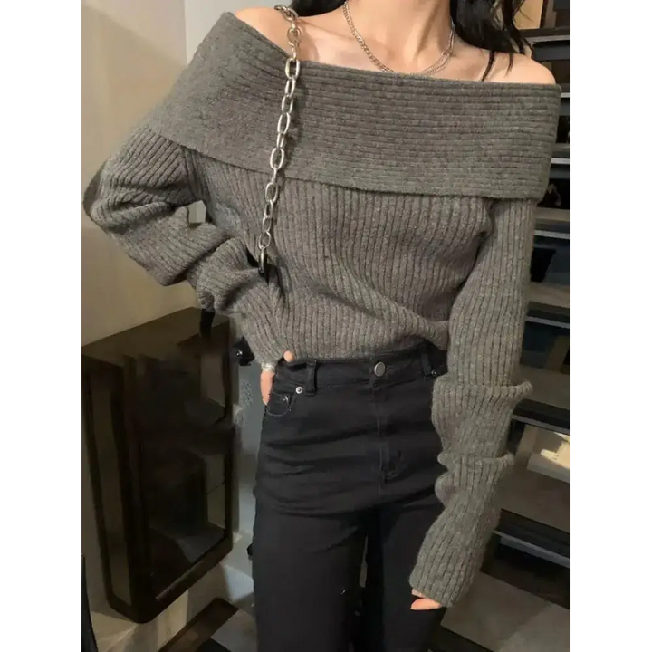 Off-shoulder knitted sweater with slight stretch for y2k style