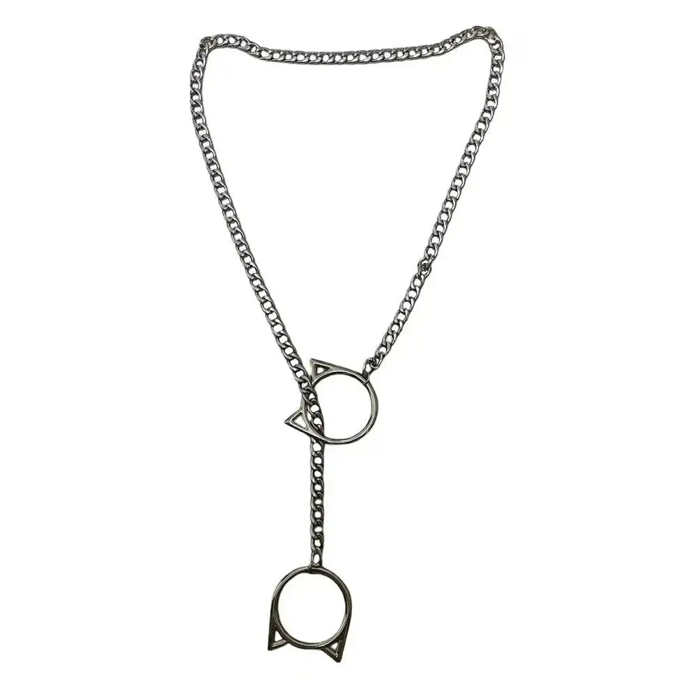 Cat ring drop chain necklace - standart / silver